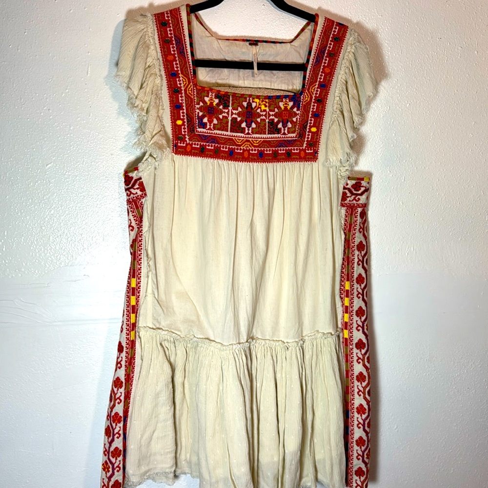 Free People (Large) beautifully embroidered (cross stitch) mini dress